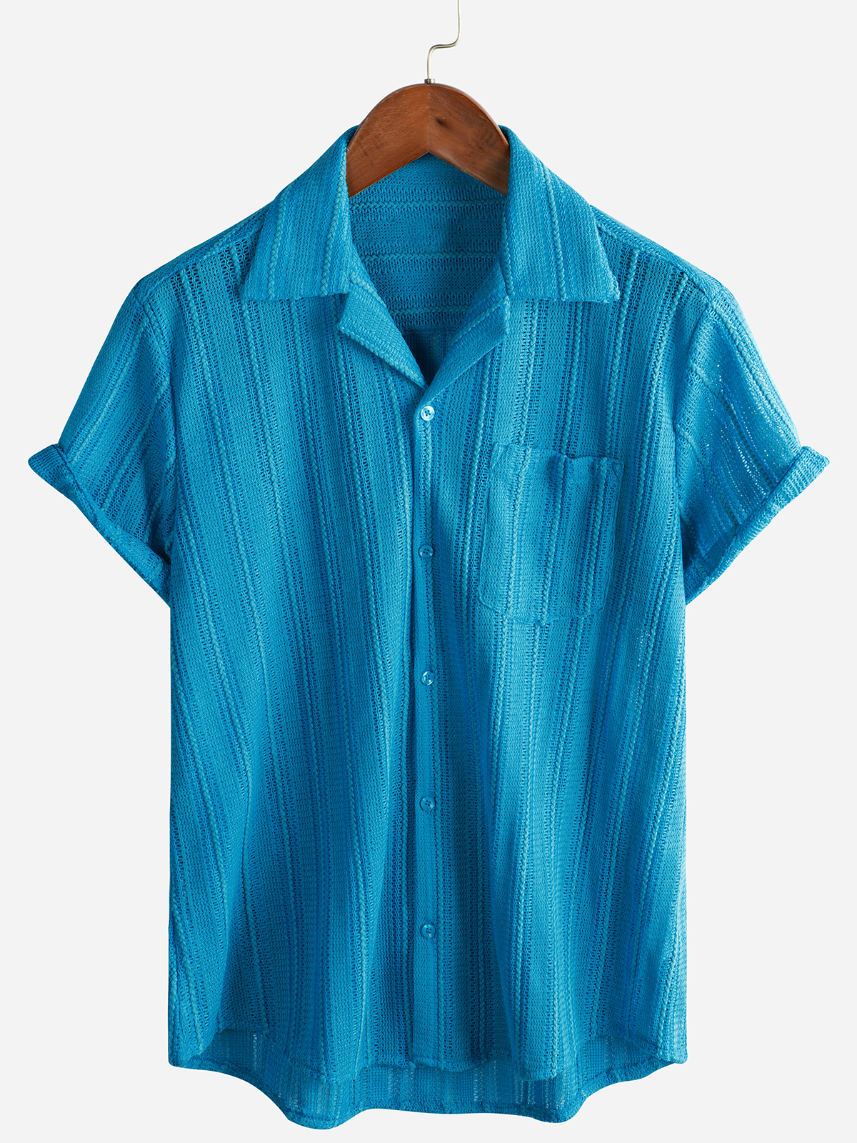 Camisa Summer Lace de manga corta casual Button Up Beach para hombre