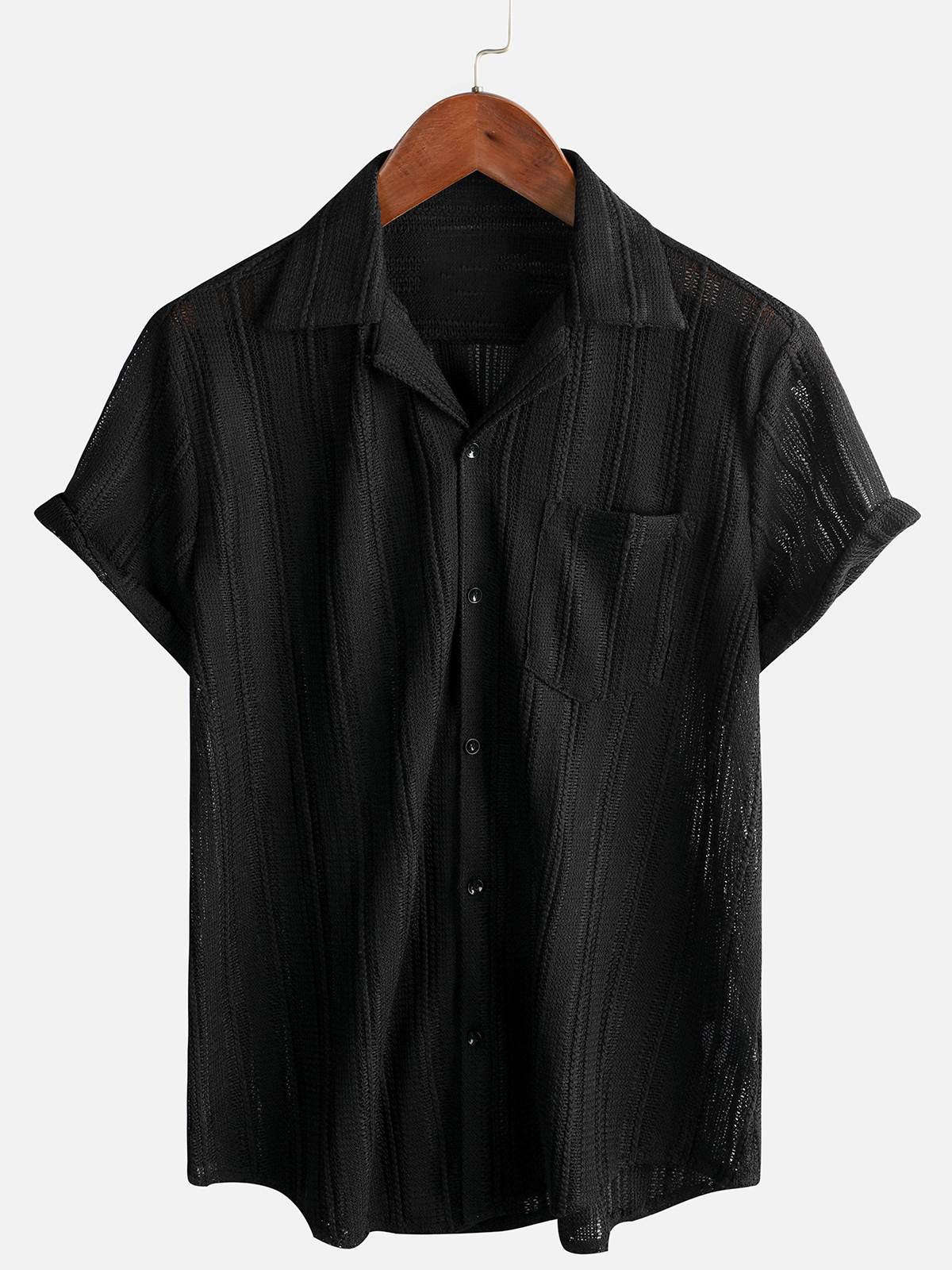 Camisa Summer Lace de manga corta casual Button Up Beach para hombre