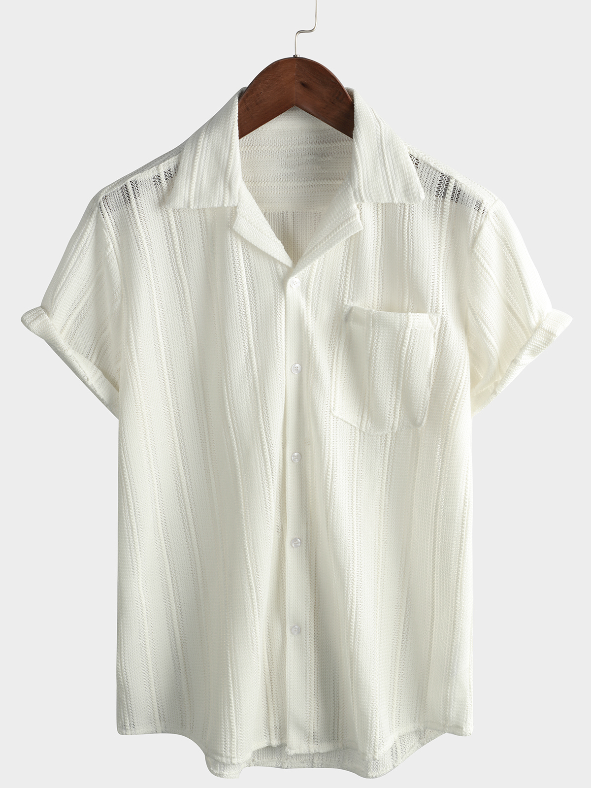 Camisa Summer Lace de manga corta casual Button Up Beach para hombre
