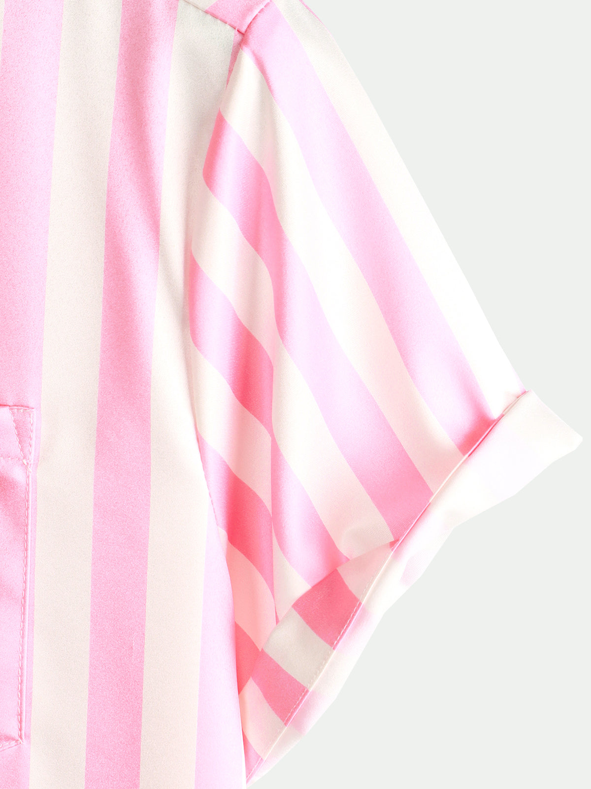 Camisa Tropical Flamingo Pink a rayas estampado Pocket Hawaiian de manga corta para hombre