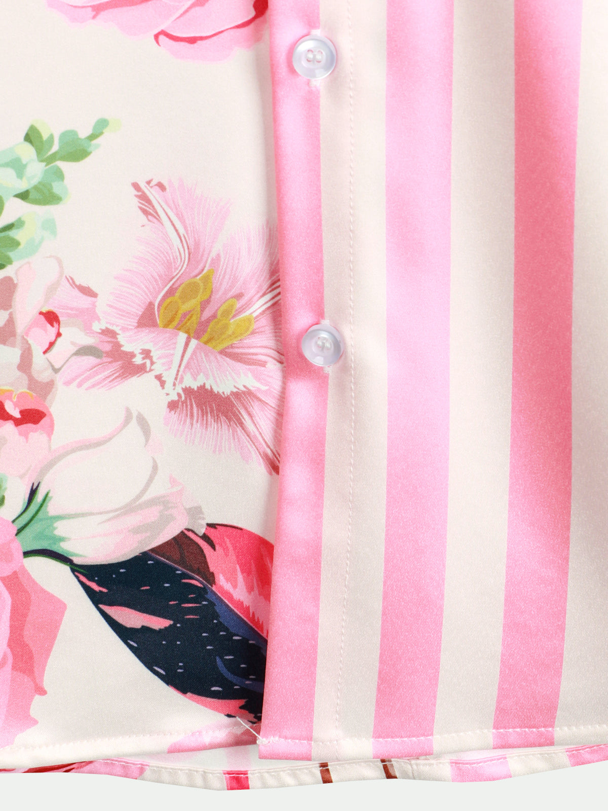 Camisa Tropical Flamingo Pink a rayas estampado Pocket Hawaiian de manga corta para hombre