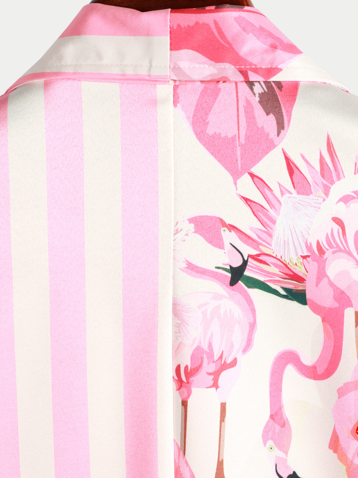 Camisa Tropical Flamingo Pink a rayas estampado Pocket Hawaiian de manga corta para hombre