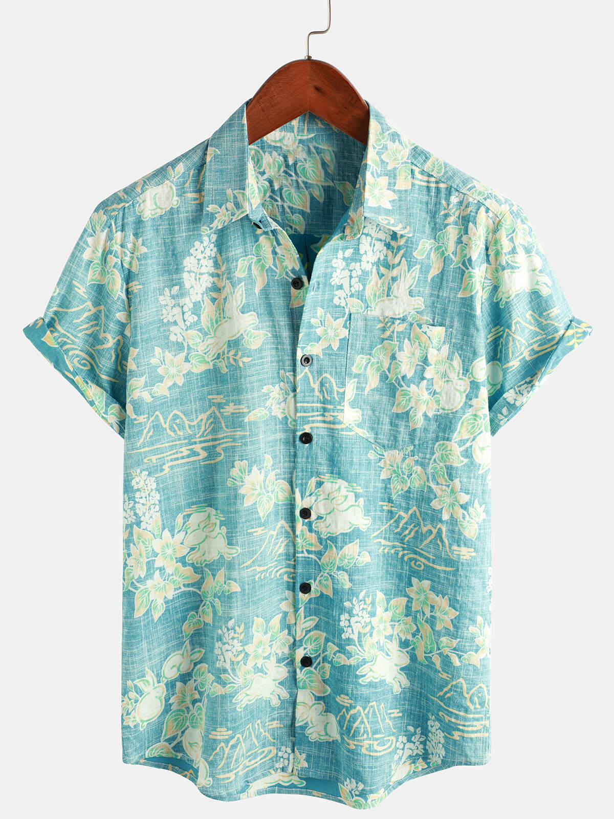 Camisa vintage Hawaiian Tropical floral estampado Pocket Beach Summer de manga corta Button para hombre