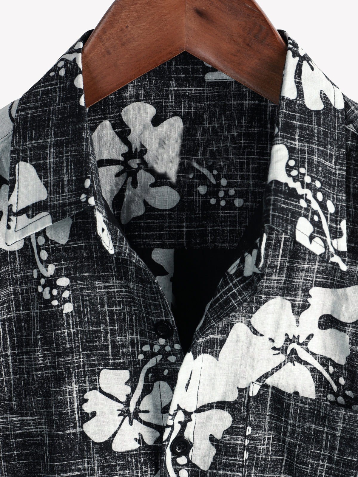 Camisa Black floral vintage de manga corta Button Up Beach Tropical Hawaiian para hombre