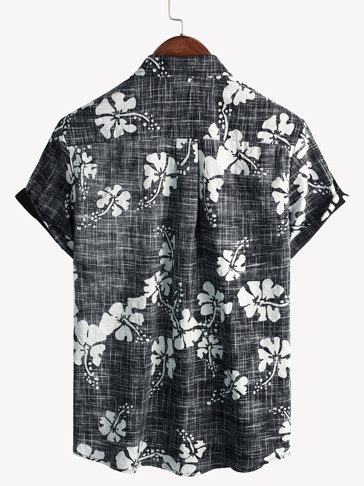 Camisa Black floral vintage de manga corta Button Up Beach Tropical Hawaiian para hombre