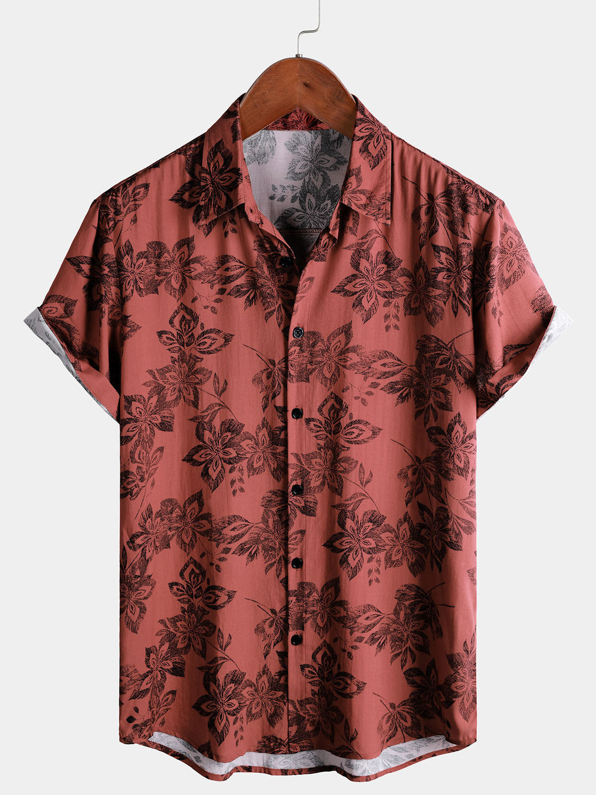 Camisa retro floral casual Vacation Button Up de manga corta para hombre