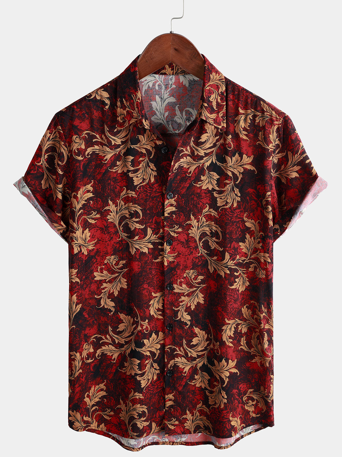 Camisa vintage floral estampado de manga corta Button Up Hawaiian Summer para hombre