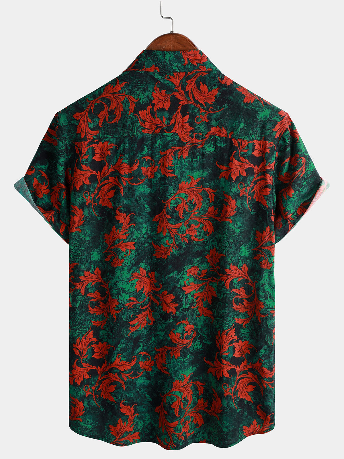 Camisa retro floral estampado de manga corta Button Up para hombre