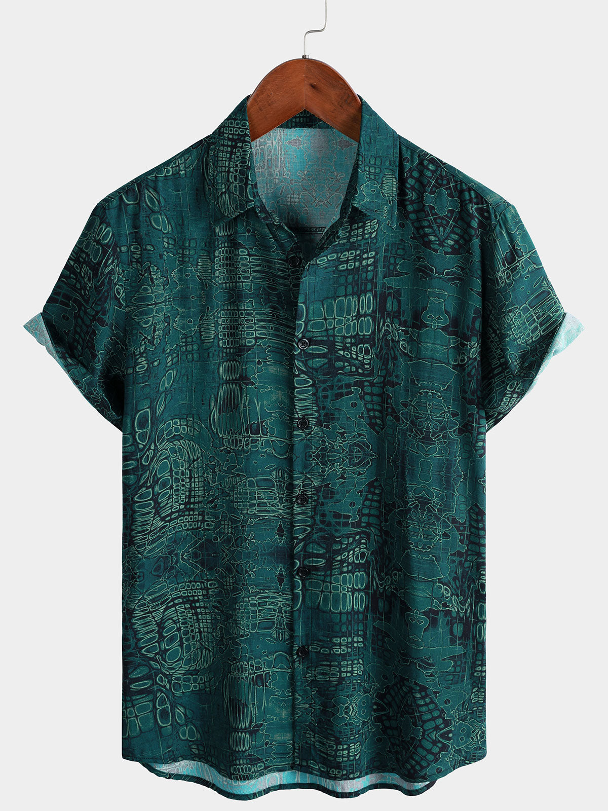 Camisa Green vintage casual de manga corta para hombre