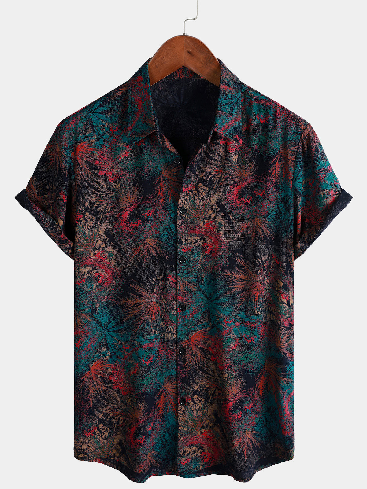 Camisa retro Abstract Tropical Palm de manga corta Summer para hombre