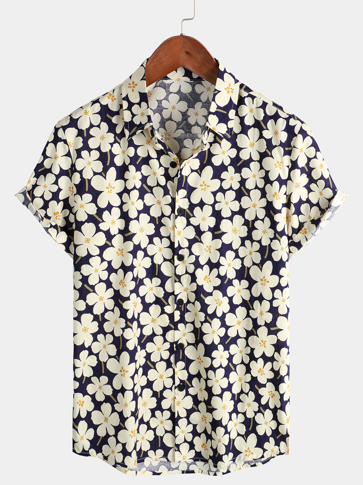Camisa floral estampado Holiday Flower casual de manga corta para hombre