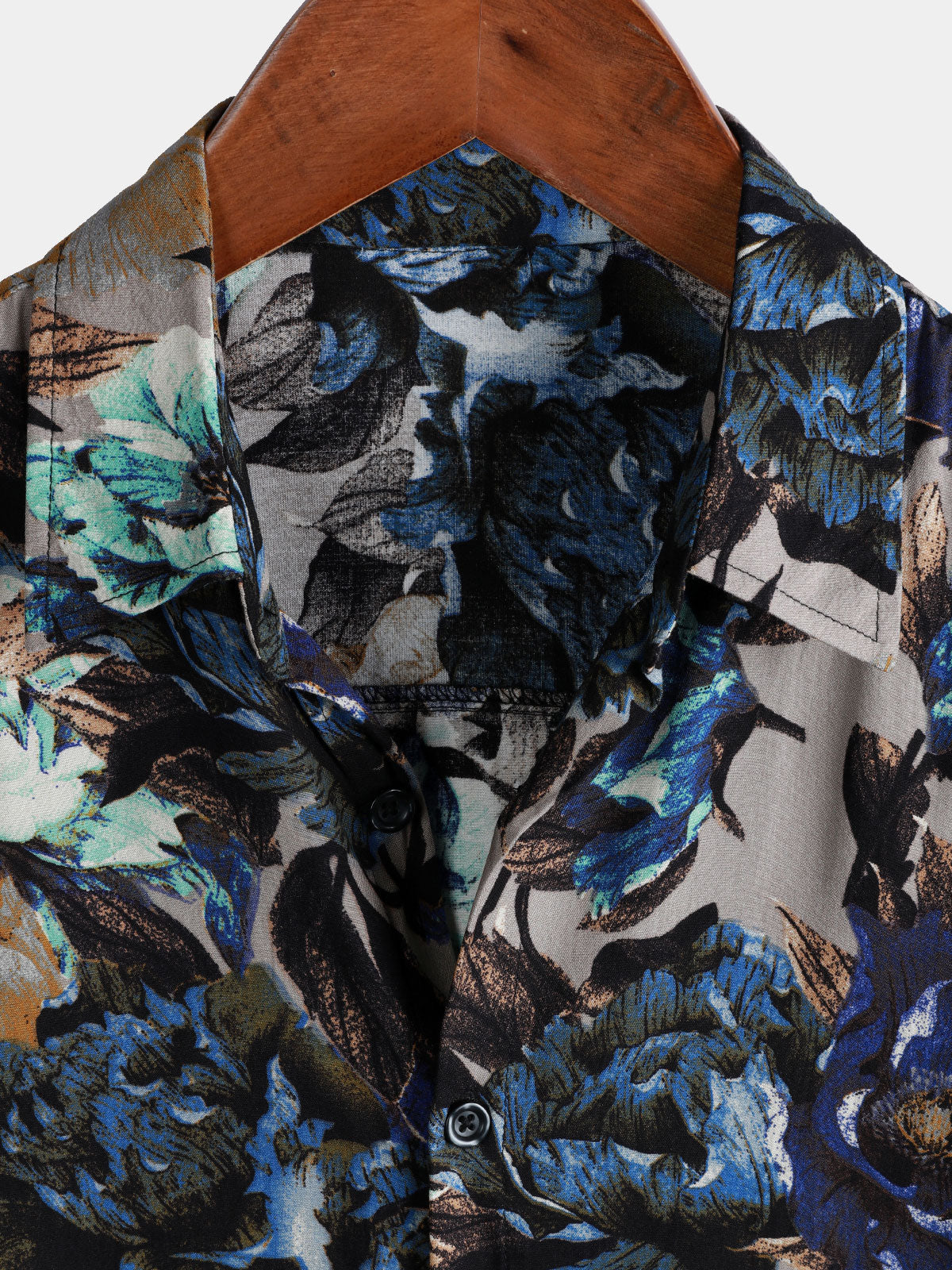 Camisa vintage floral estampado de manga corta Button Up para hombre
