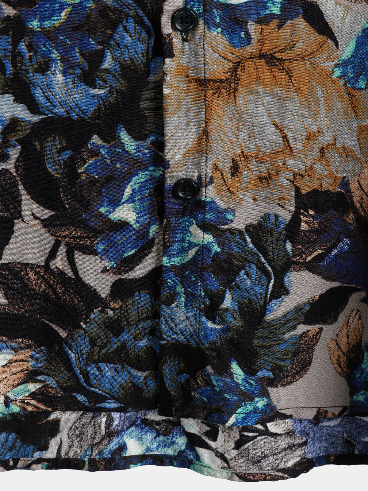 Camisa vintage floral estampado de manga corta Button Up para hombre