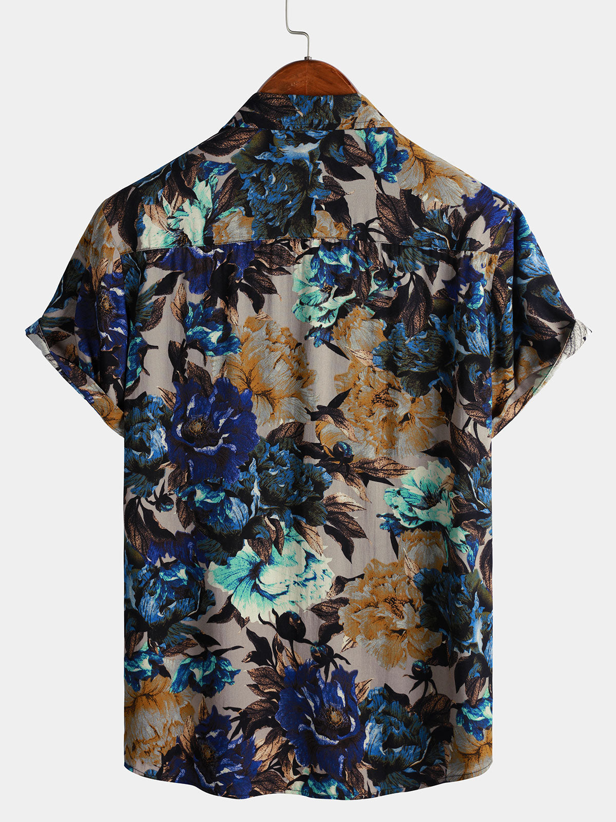 Camisa vintage floral estampado de manga corta Button Up para hombre