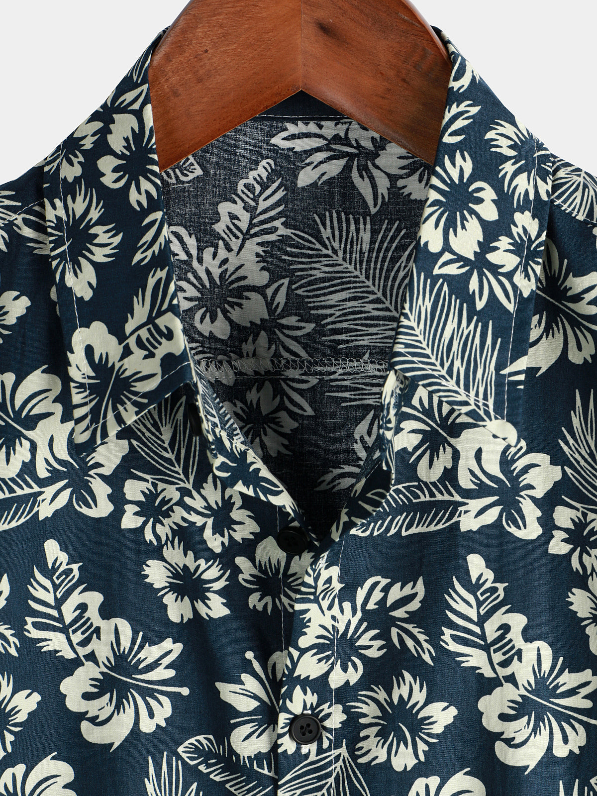 Camisa floral estampado Vacation de algodón transpirable Navy Blue Hawaiian de manga corta Aloha para hombre