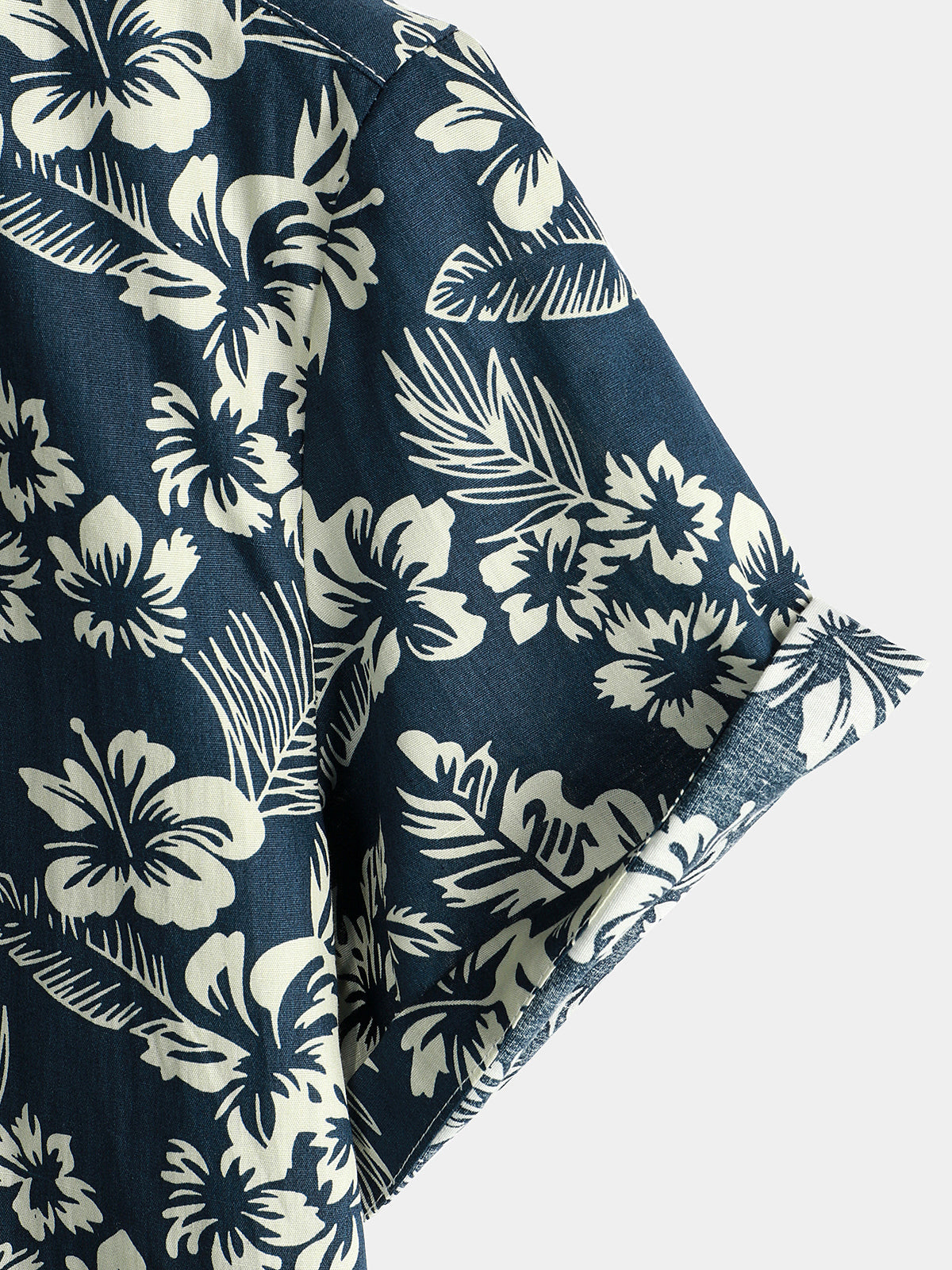 Camisa floral estampado Vacation de algodón transpirable Navy Blue Hawaiian de manga corta Aloha para hombre