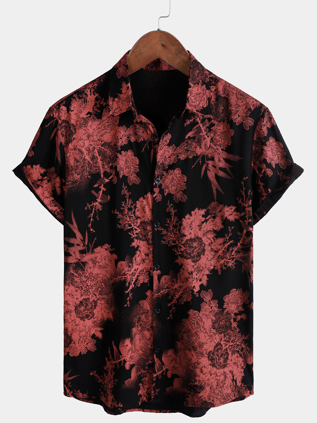 Camisa Red & Black retro floral Button Up Beach para hombre