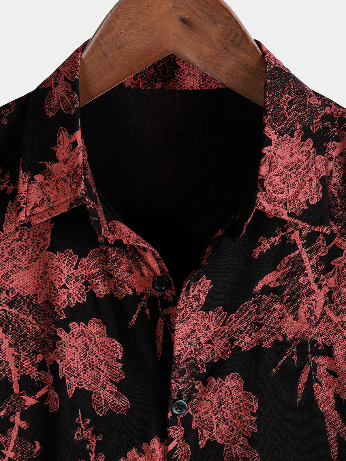 Camisa Red & Black retro floral Button Up Beach para hombre