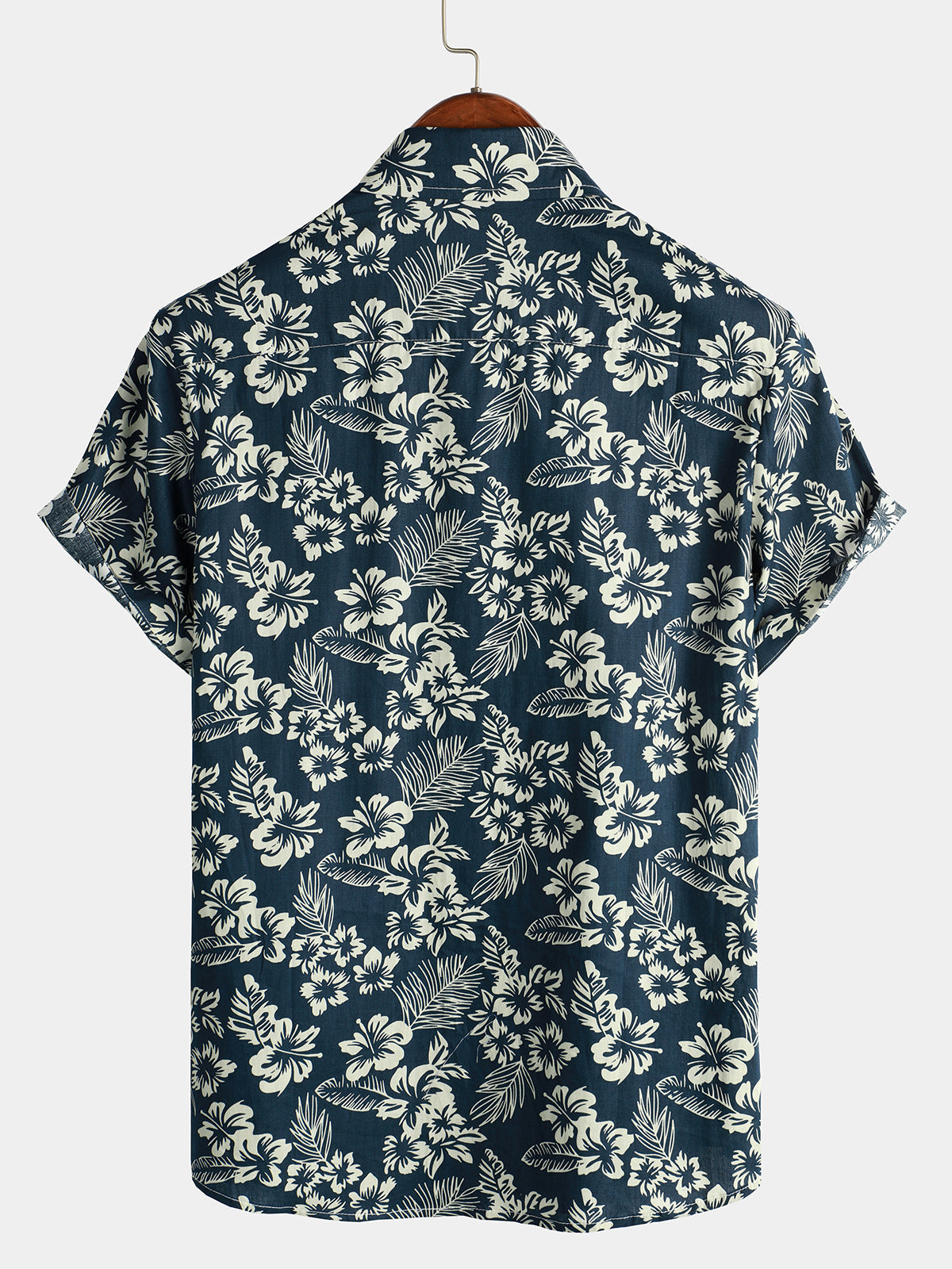 Camisa floral estampado Vacation de algodón transpirable Navy Blue Hawaiian de manga corta Aloha para hombre