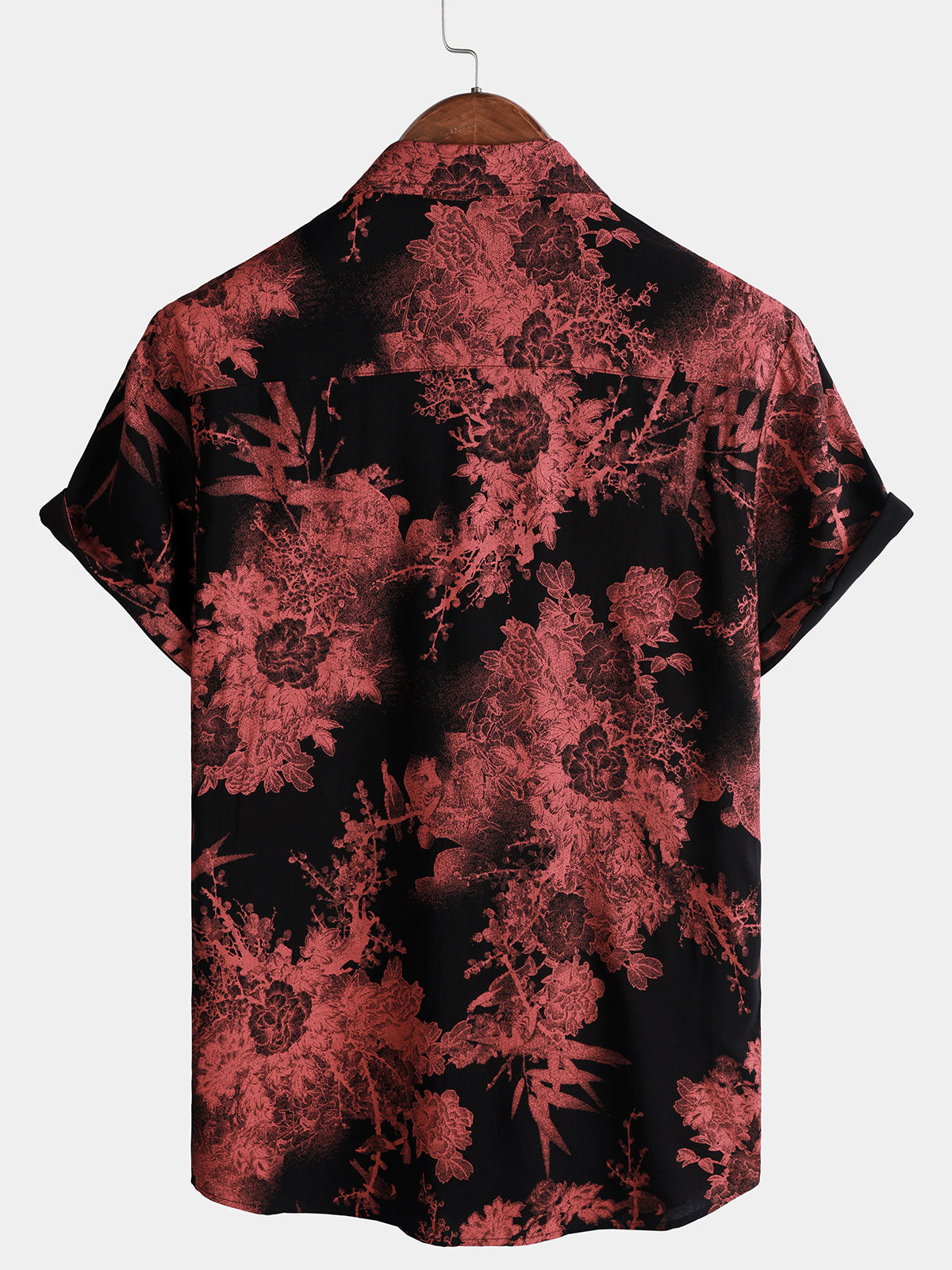 Camisa Red & Black retro floral Button Up Beach para hombre