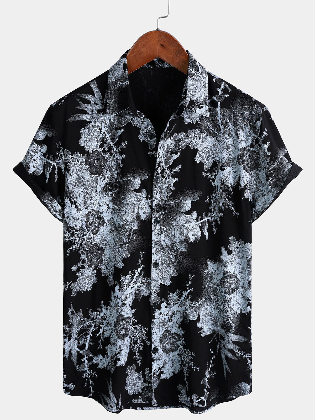 Camisa vintage floral estampado de manga corta Button Up para hombre