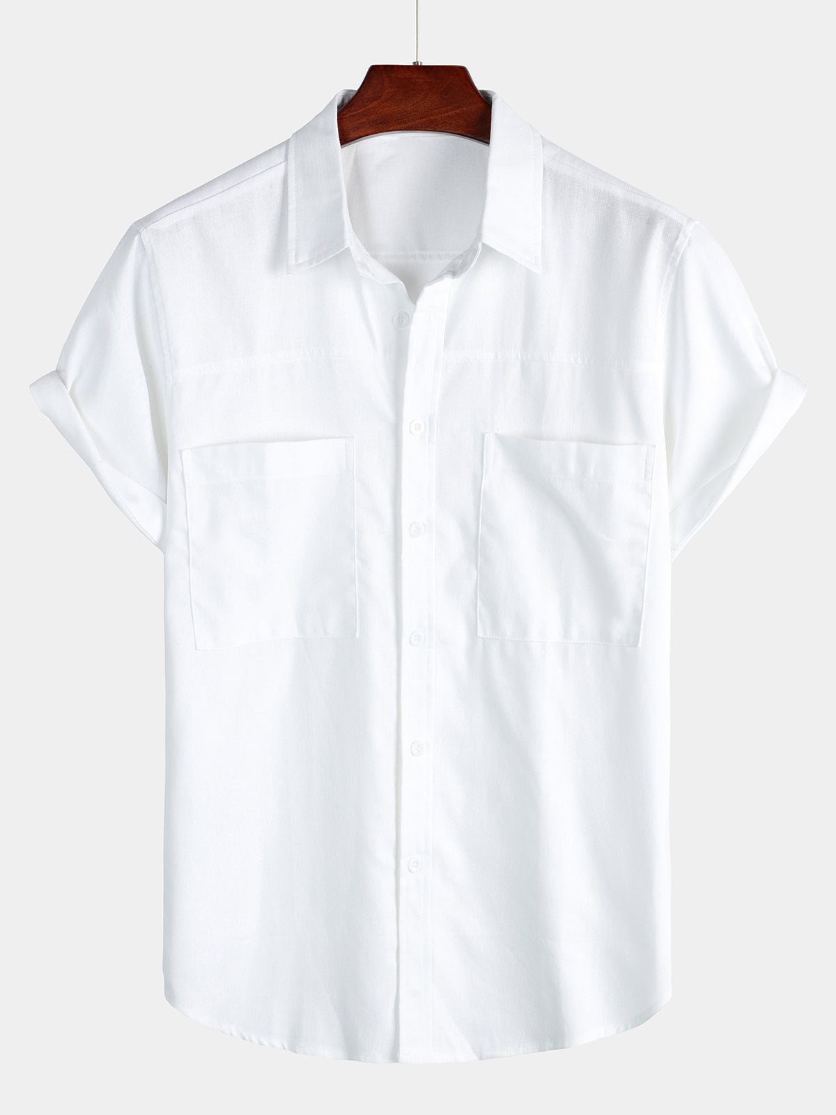 para hombre de algodón & de lino Chest Pockets de color sólido de manga corta camisa