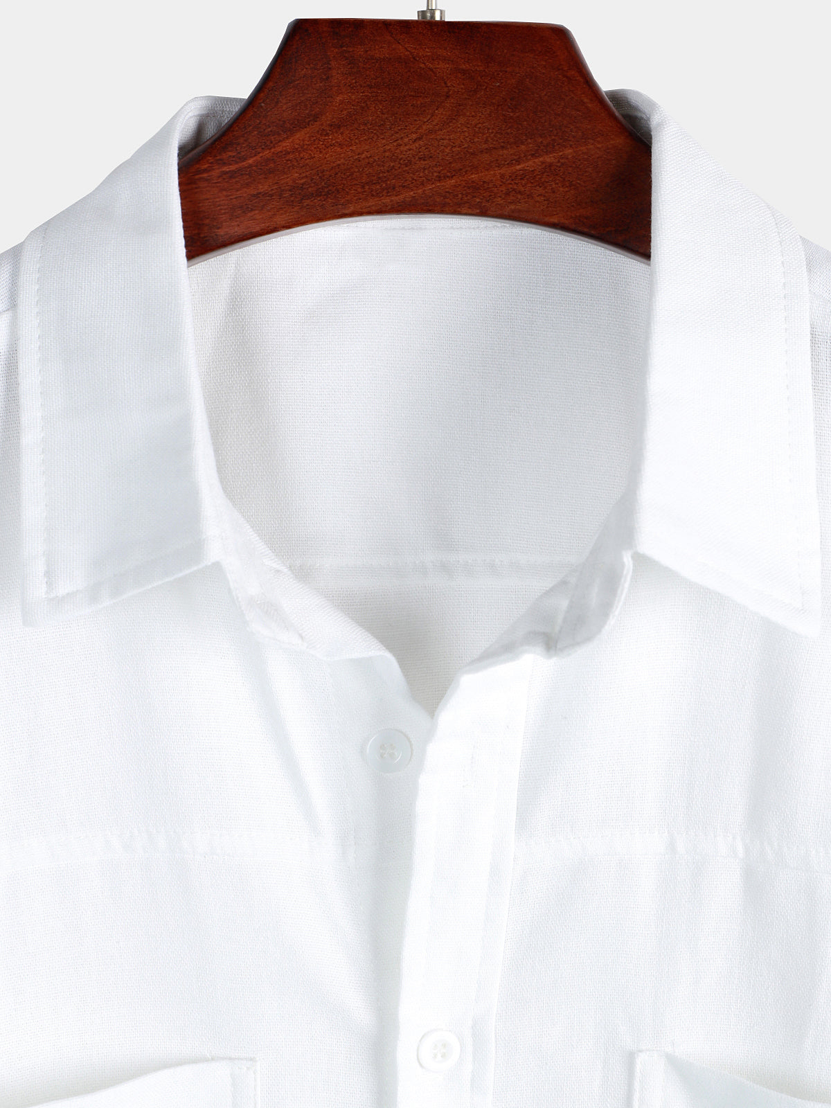 para hombre de algodón & de lino Chest Pockets de color sólido de manga corta camisa