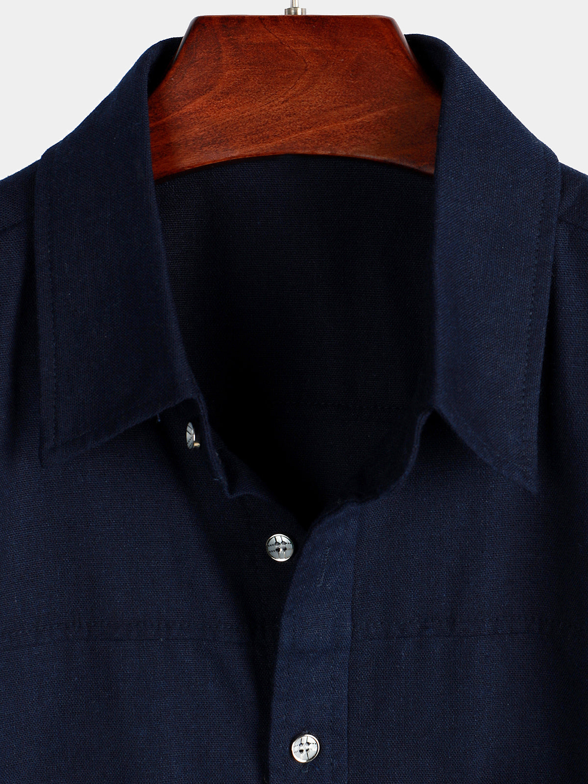 Camisa de algodón & de lino Chest Pockets de color sólido de manga corta para hombre
