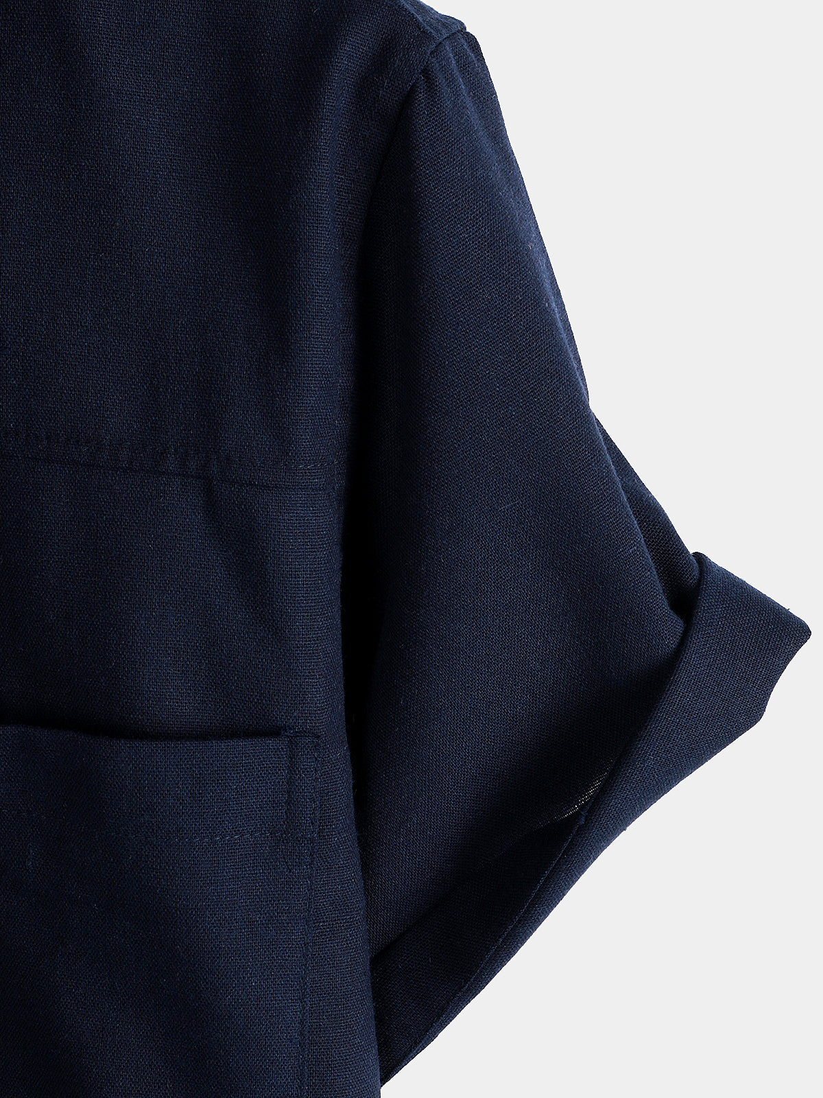 Camisa de algodón & de lino Chest Pockets de color sólido de manga corta para hombre
