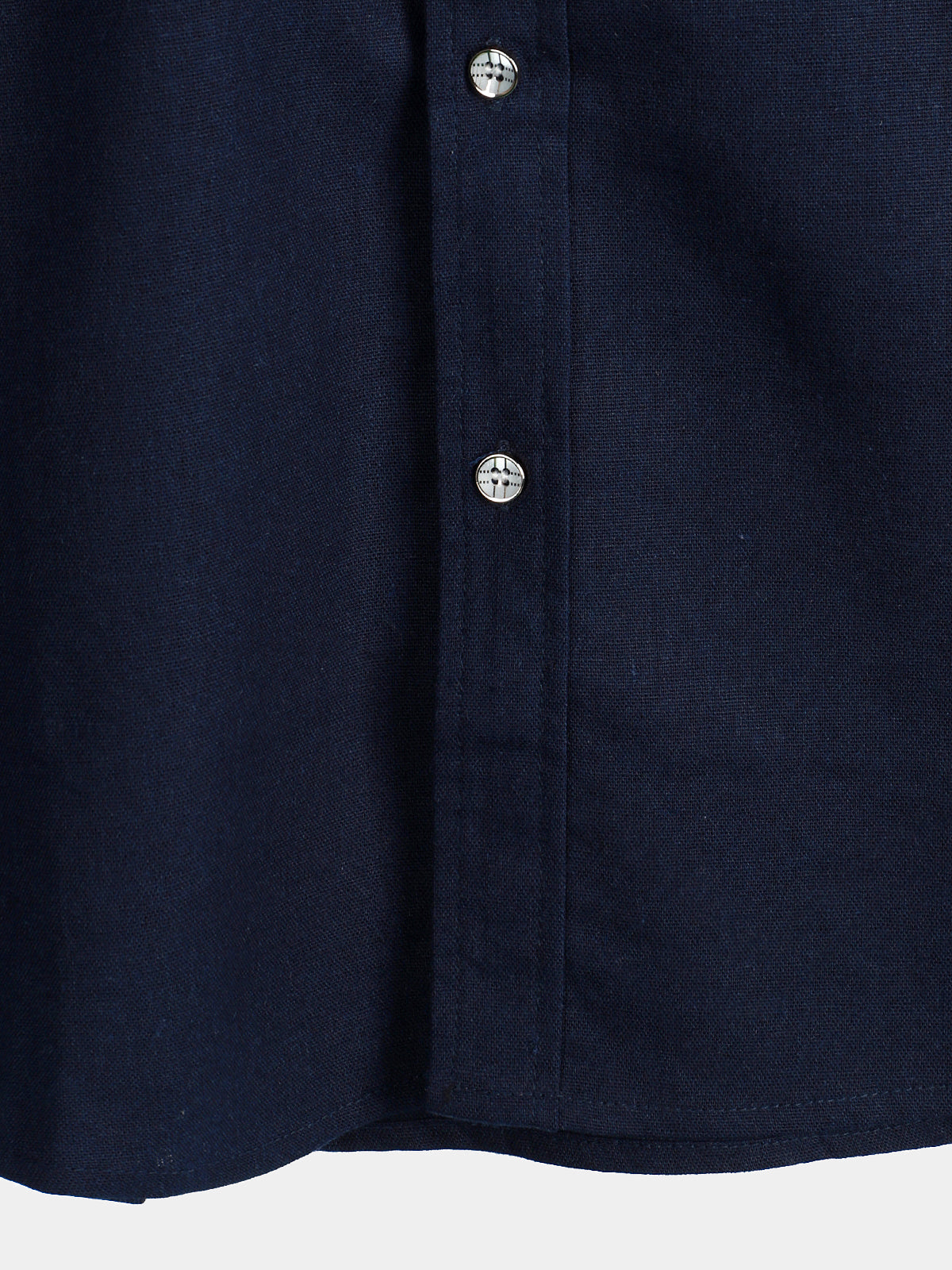 Camisa de algodón & de lino Chest Pockets de color sólido de manga corta para hombre