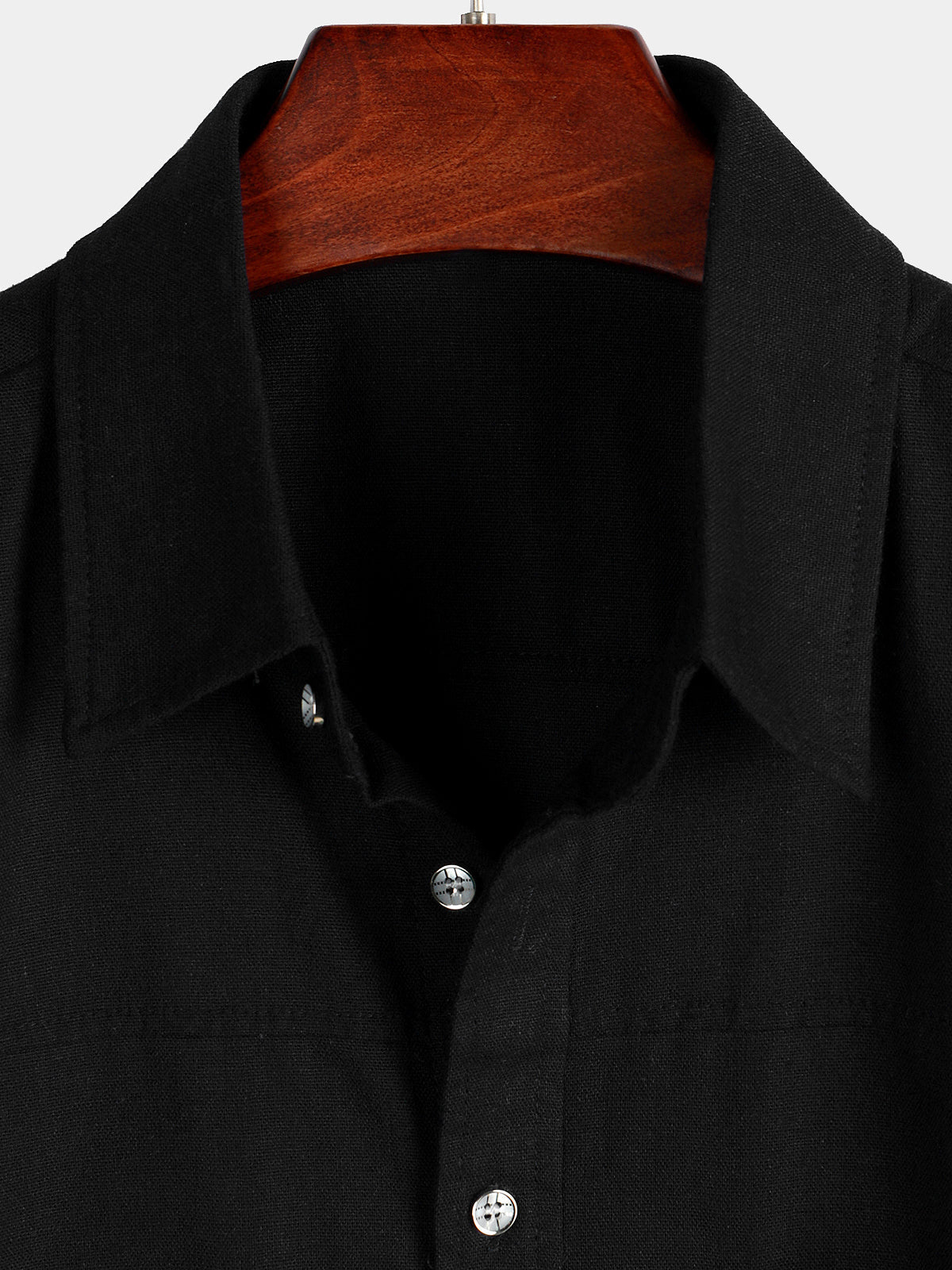 Camisa de algodón & de lino Chest Pockets de color sólido de manga corta para hombre