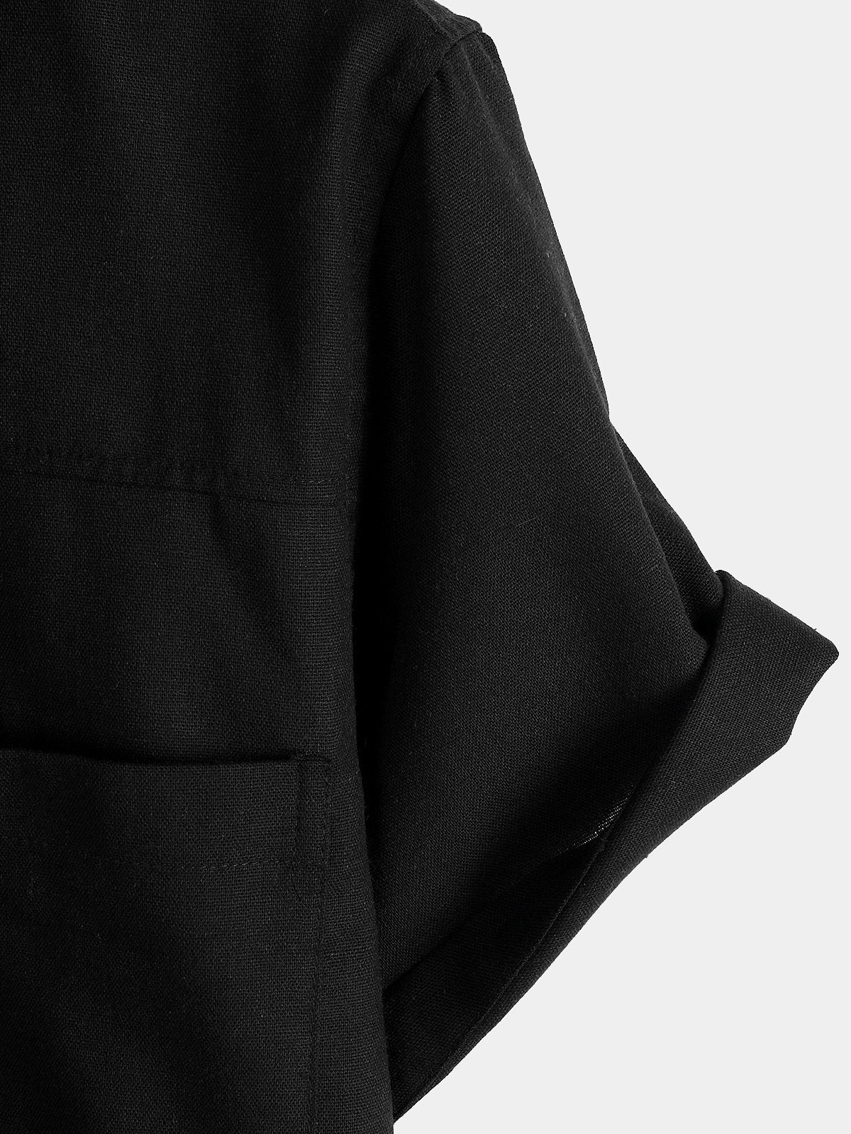 Camisa de algodón & de lino Chest Pockets de color sólido de manga corta para hombre