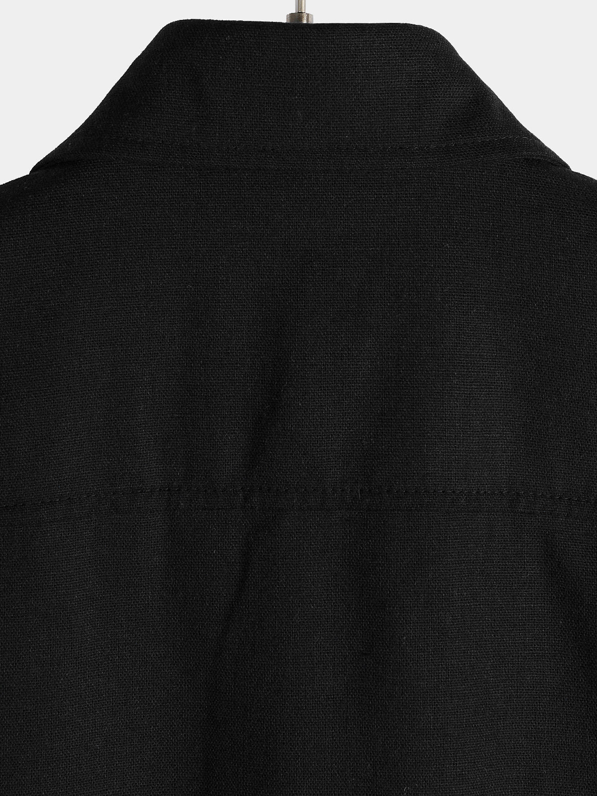 Camisa de algodón & de lino Chest Pockets de color sólido de manga corta para hombre