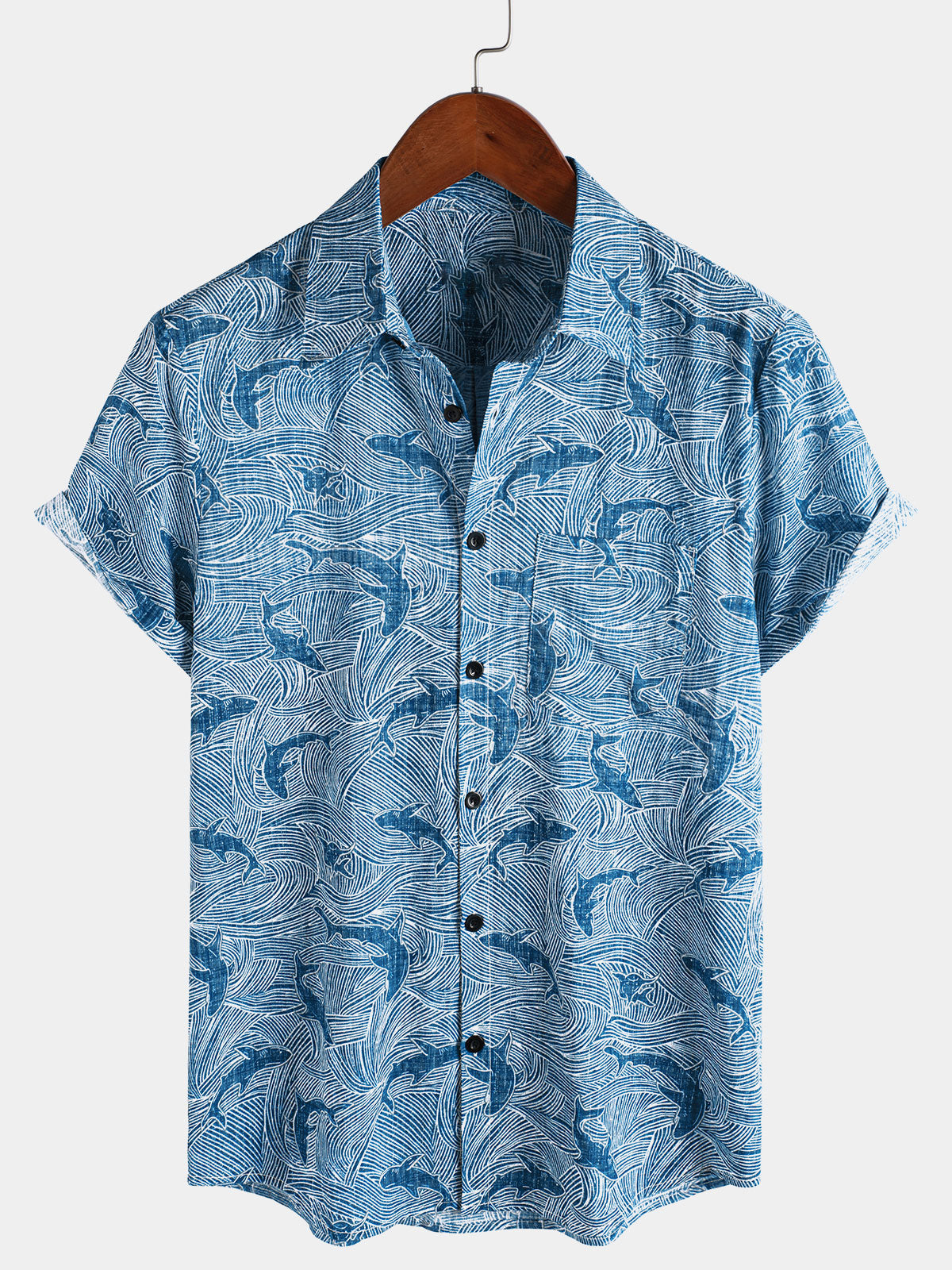 Camisa Summer Ocean Shark Beach Hawaiian de manga corta para hombre