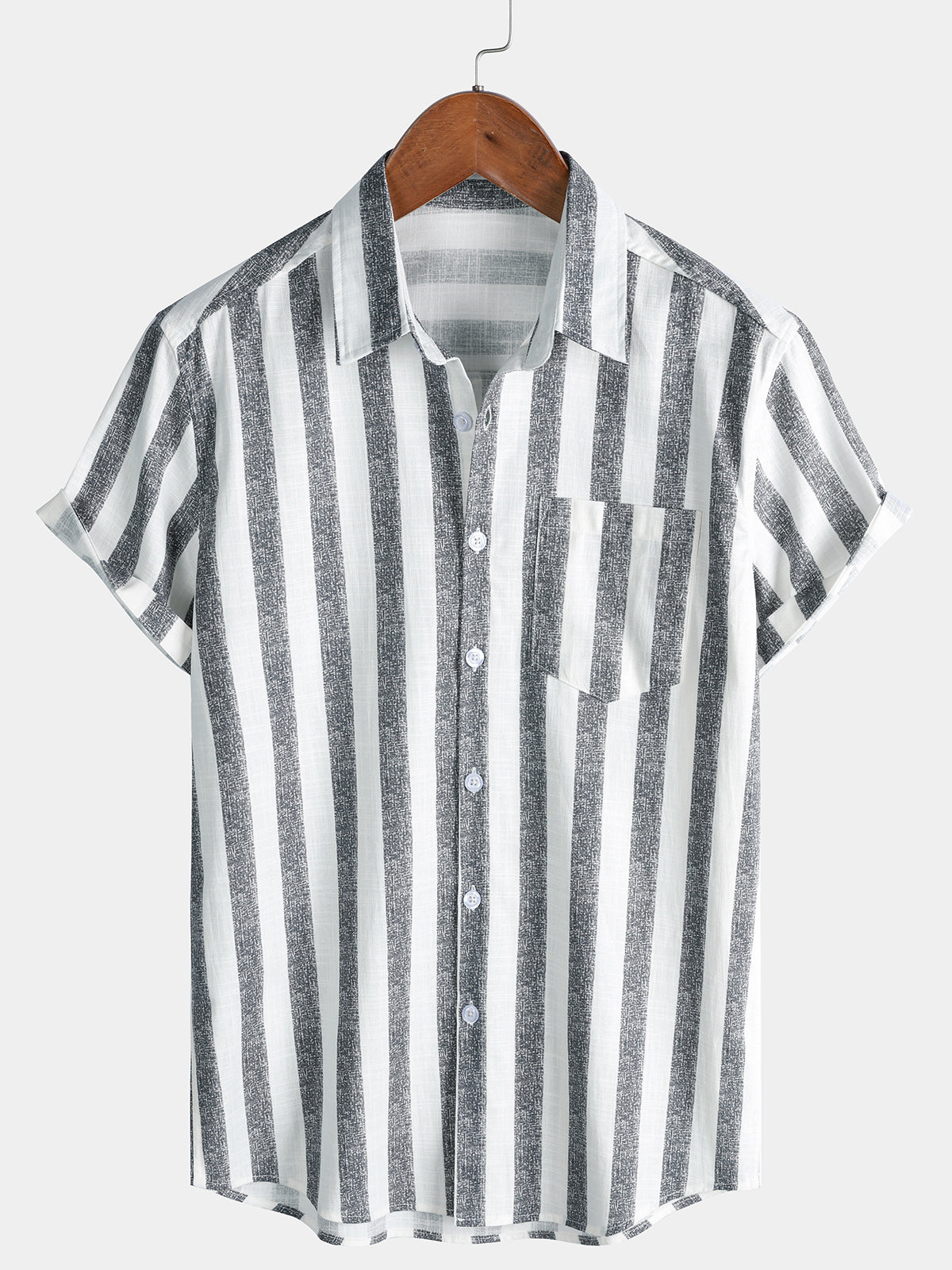 Camisa transpirable de algodón rayas de manga corta Lightweight Cool casual Summer para hombre