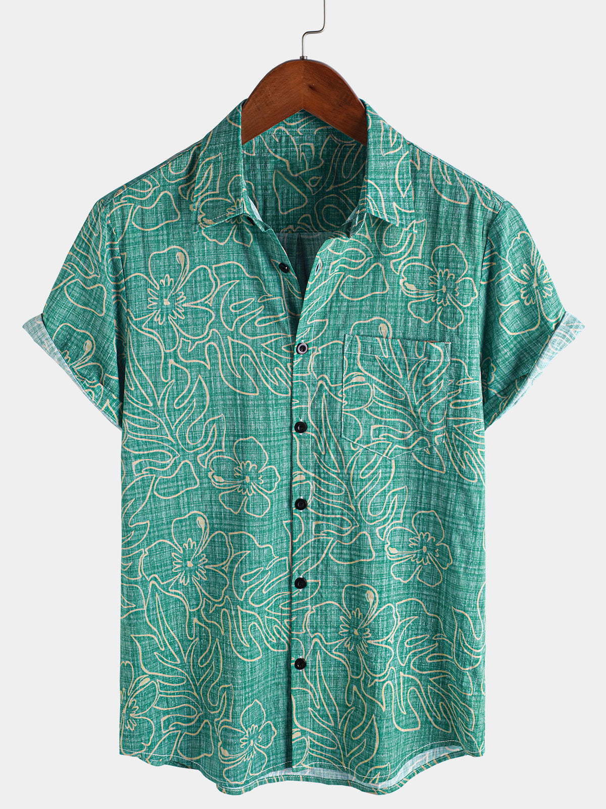 Camisa Summer Green Beach Hawaiian de manga corta para hombre