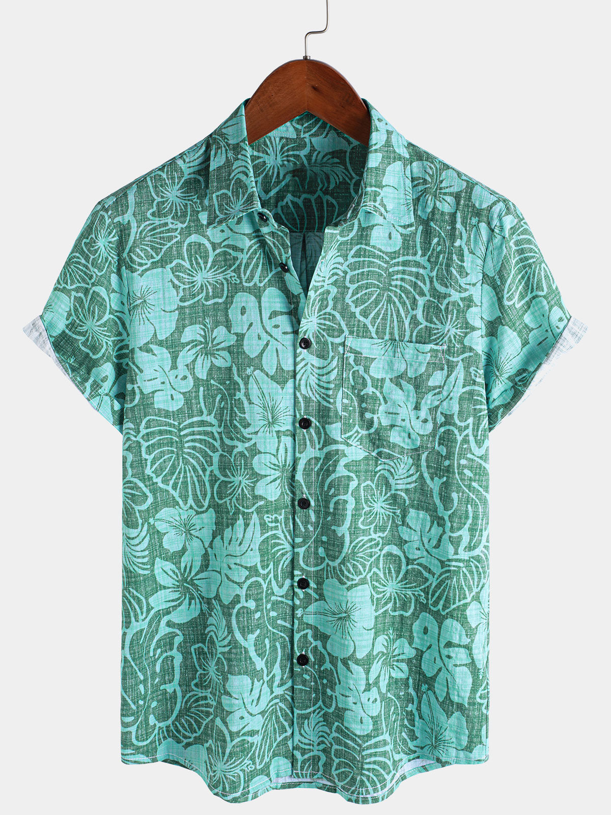 Camisa Summer Green Tropical Beach Hawaiian de manga corta para hombre