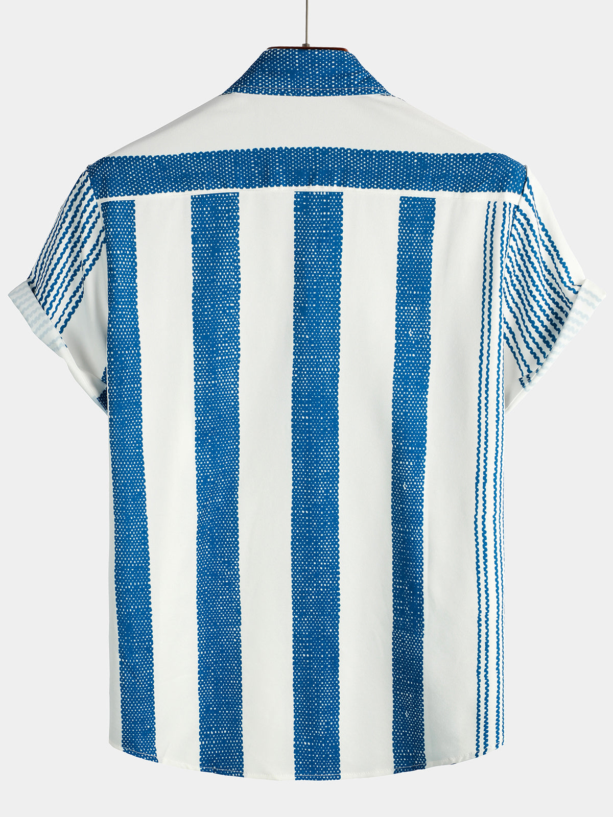 Camisa vintage Blue Vertical a rayas casual de manga corta para hombre