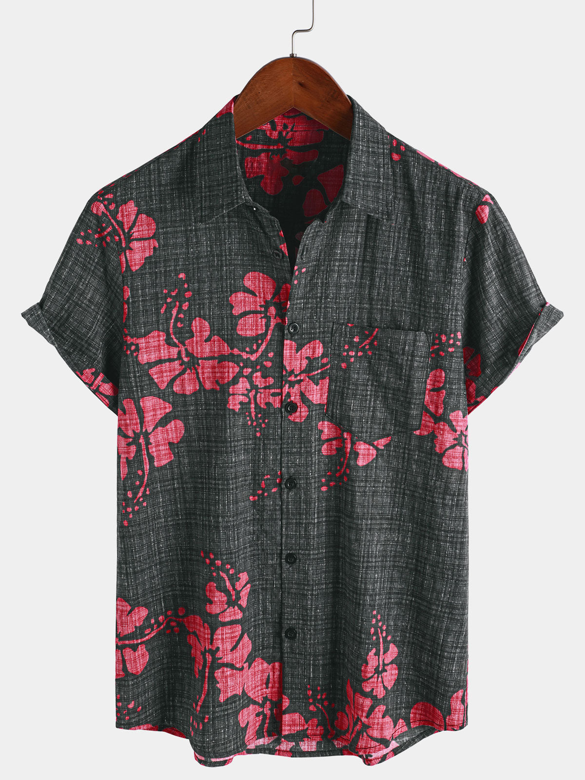 Camisa Summer Red floral Hawaiian de manga corta para hombre