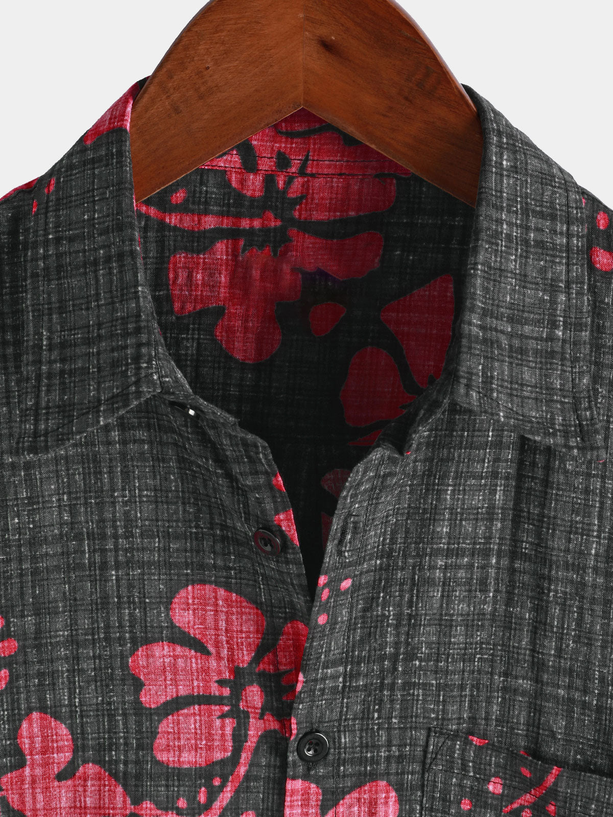 Camisa Summer Red floral Hawaiian de manga corta para hombre