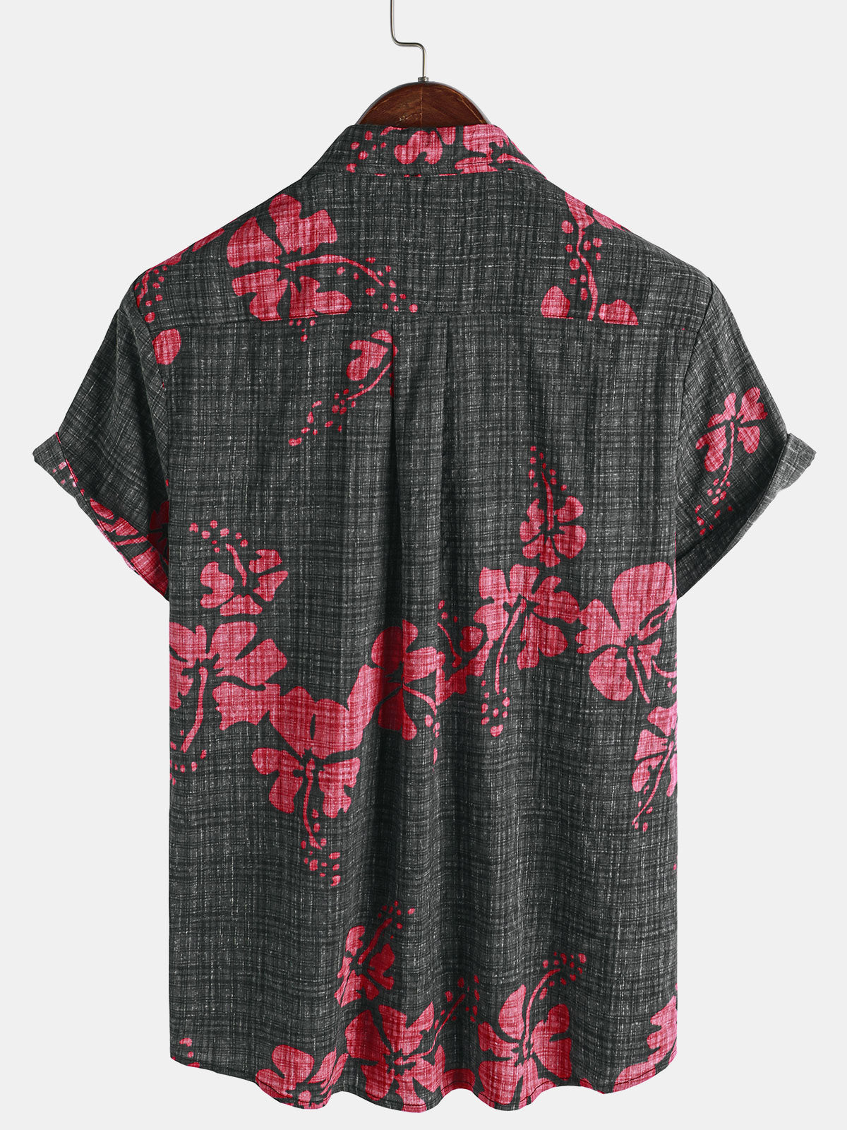 Camisa Summer Red floral Hawaiian de manga corta para hombre