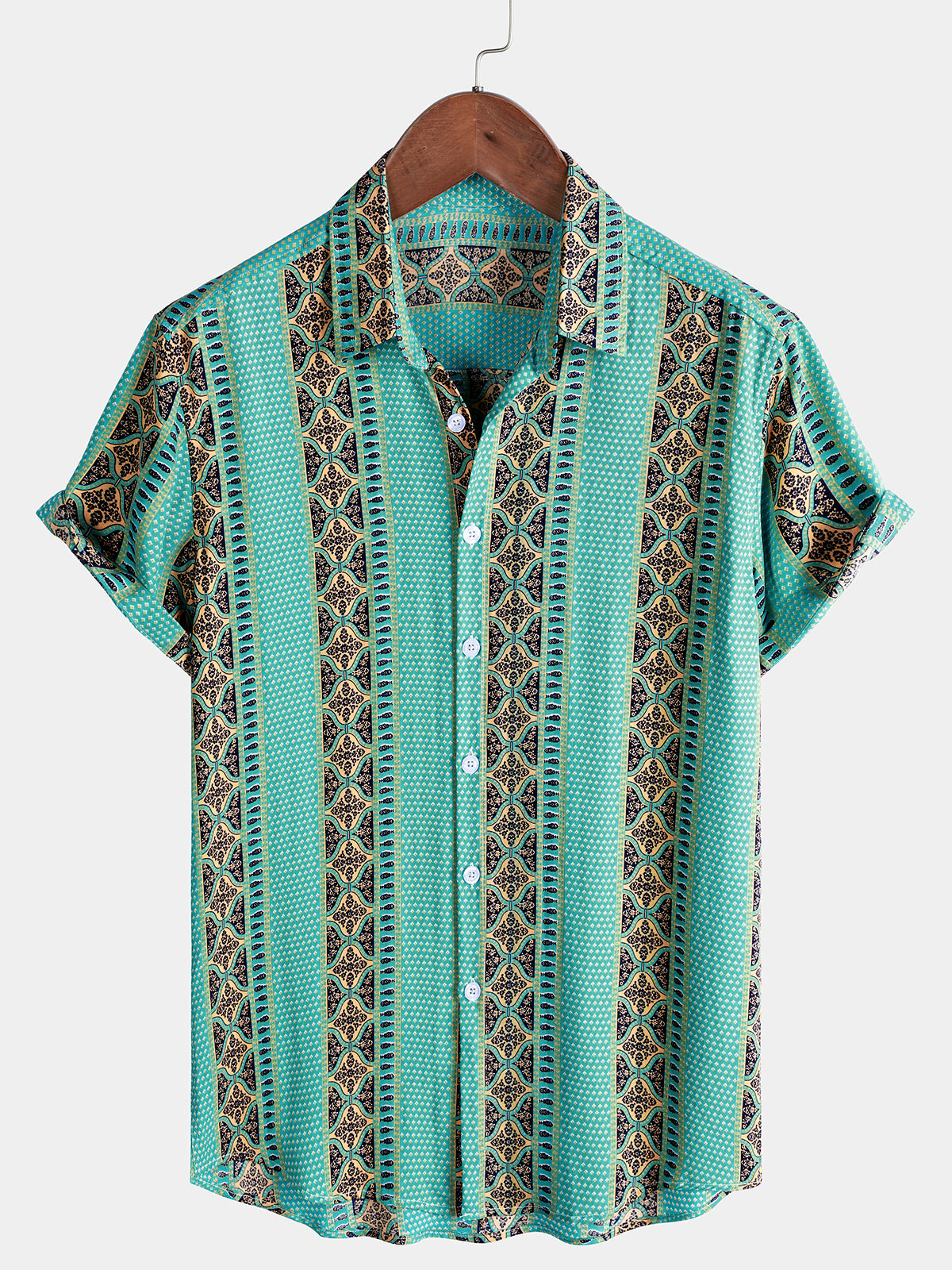 Camisa retro Cool Lightweight floral rayas con botones de manga corta transpirable Summer para hombre