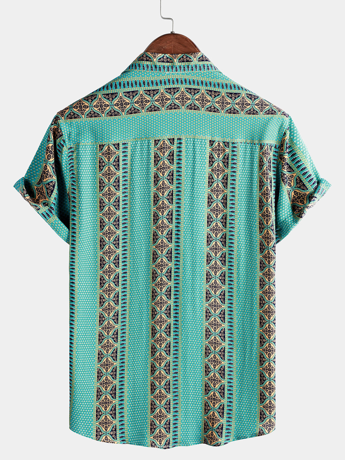 Camisa retro Cool Lightweight floral rayas con botones de manga corta transpirable Summer para hombre
