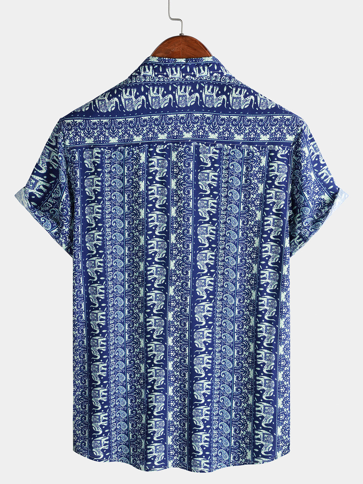 Camisa retro Lightweight transpirable Elephant estampado de manga corta Cool casual Summer para hombre