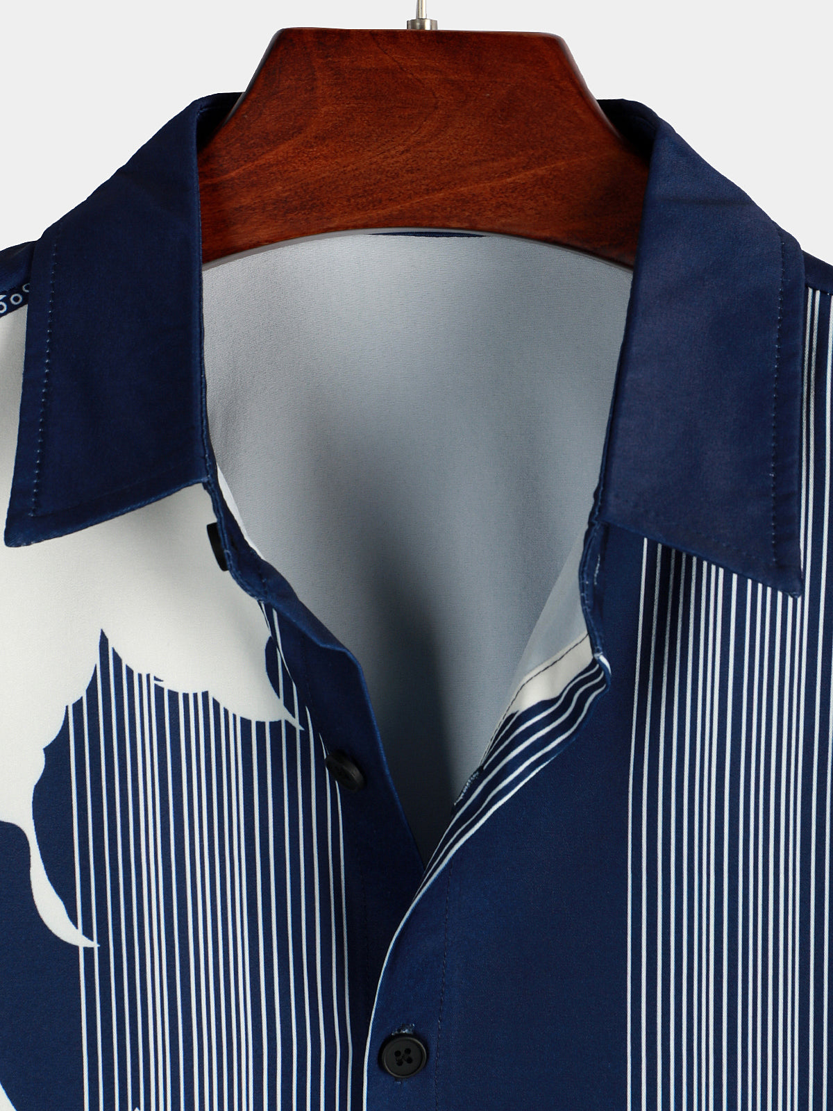 para hombre Vertical Stripe Flower Print Vacation Navy Blue Hawaiian vintage Aloha de manga corta camisa