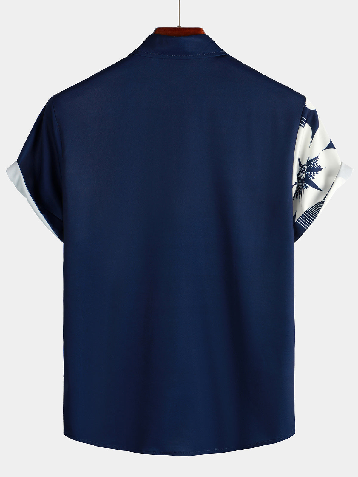 para hombre Vertical Stripe Flower Print Vacation Navy Blue Hawaiian vintage Aloha de manga corta camisa