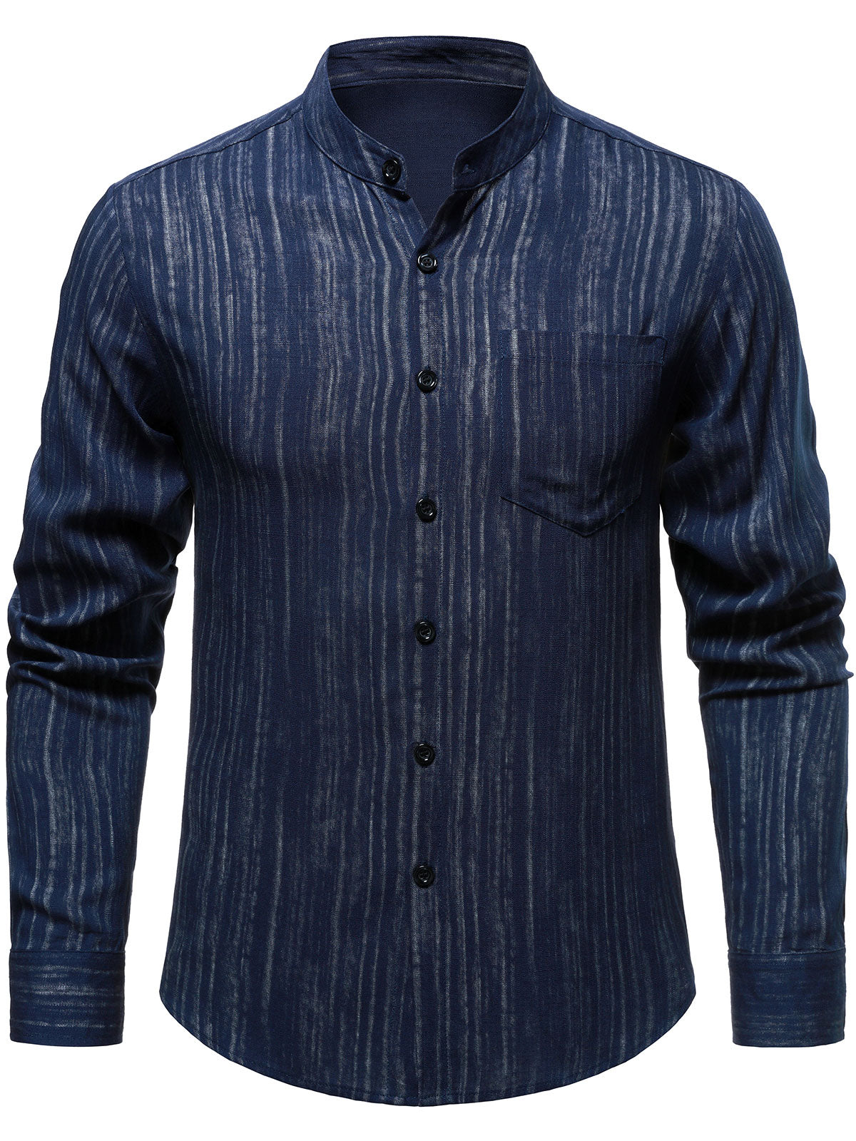Camisa casual transpirable Pocket de manga larga Blue a rayas para hombre