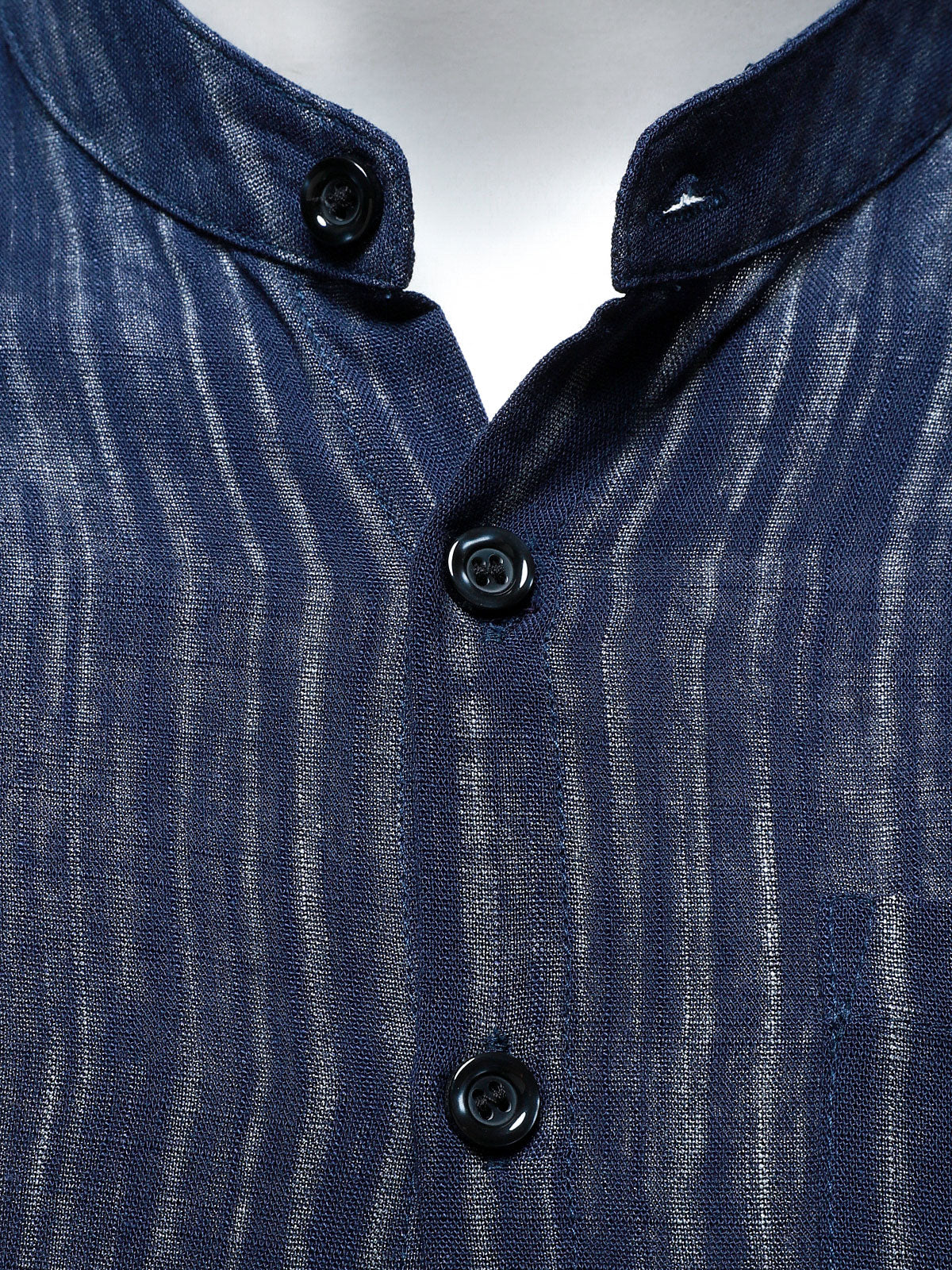 Camisa casual transpirable Pocket de manga larga Blue a rayas para hombre