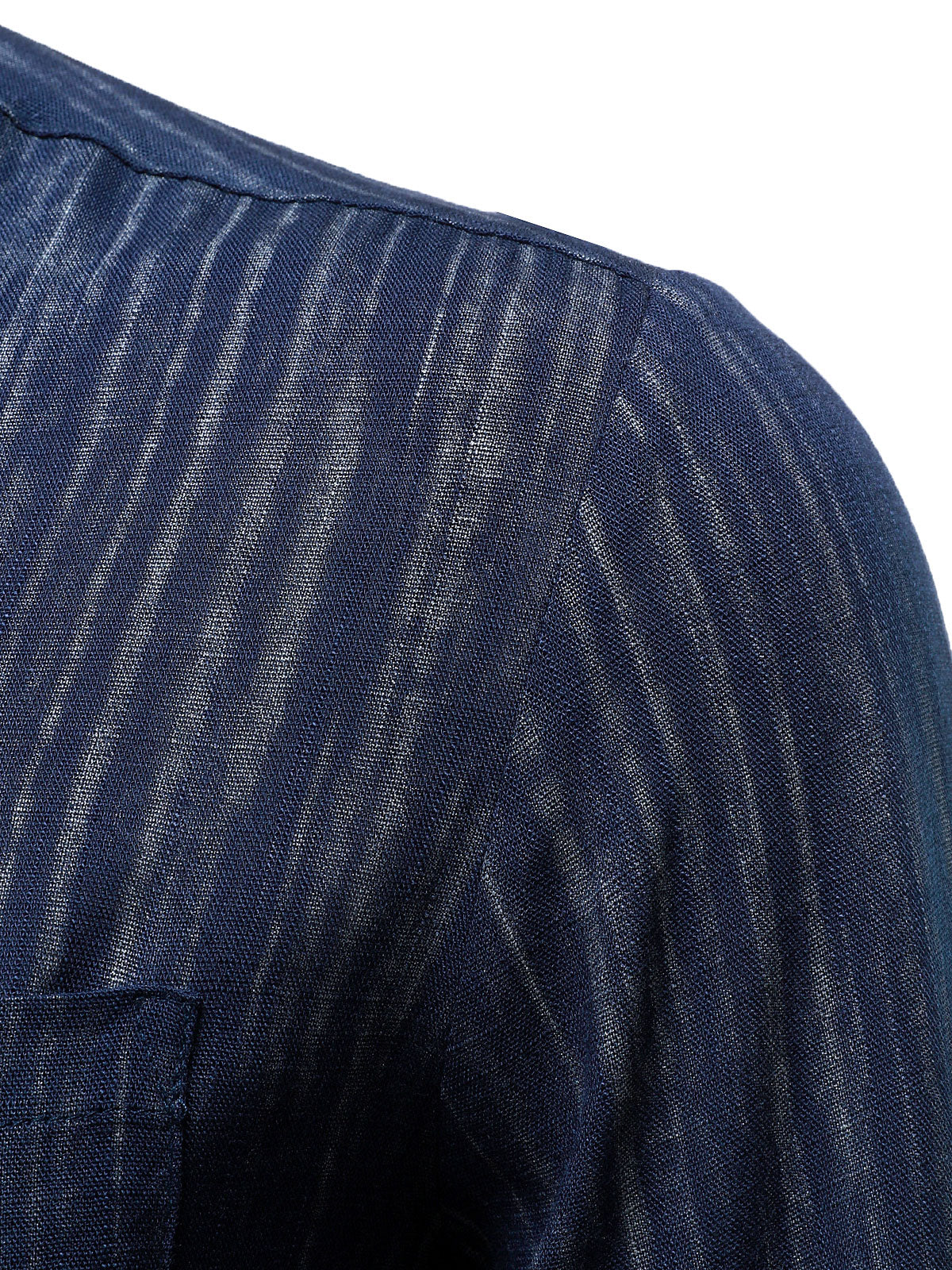 Camisa casual transpirable Pocket de manga larga Blue a rayas para hombre