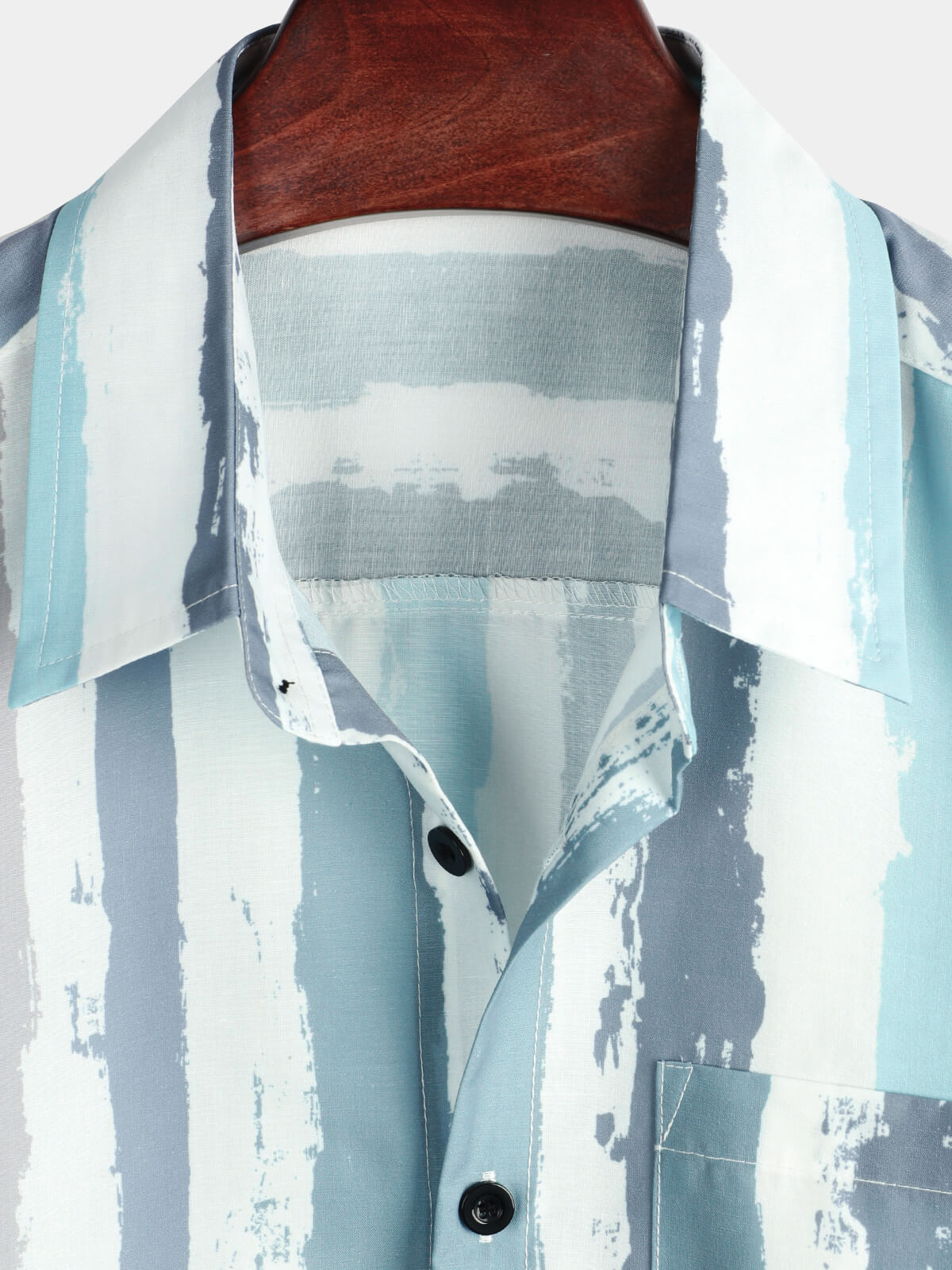 Camisa Grey a rayas casual Pocket Art Button Holiday de manga corta para hombre